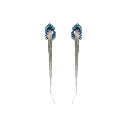 Denim Blue Mix Rank Fringe Handmade Crochet Earrings