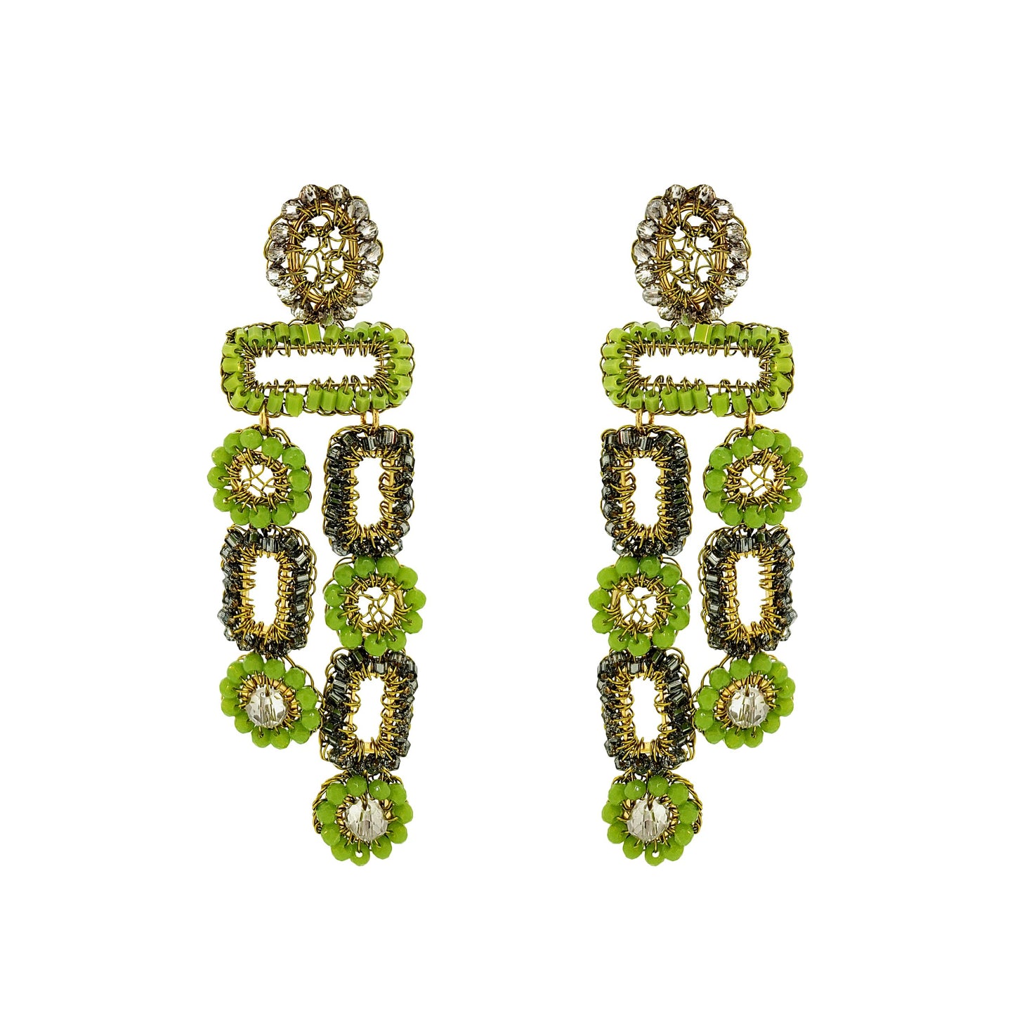Neon Green Mix Tyche Handmade Crochet Earrings