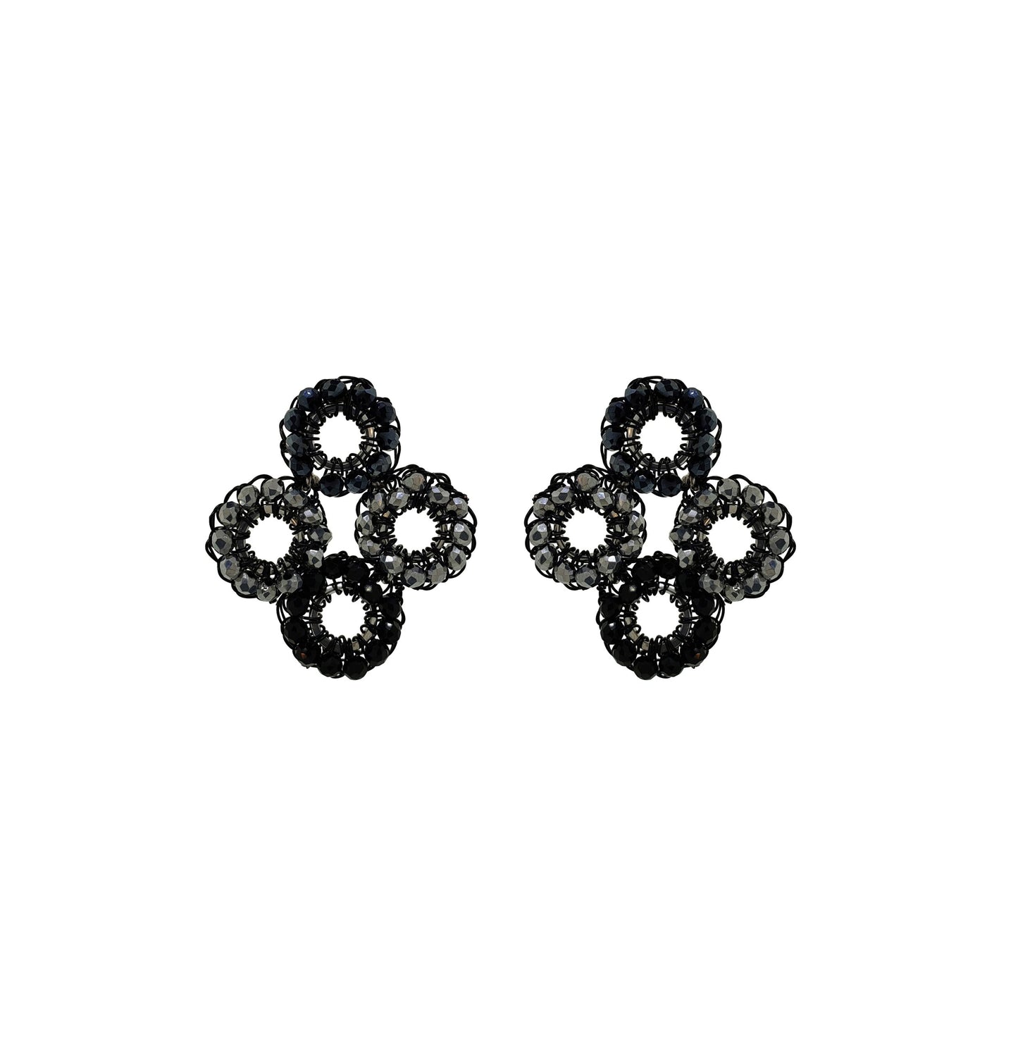 Royal Black Mix Clubs Handmade Crochet Earrings