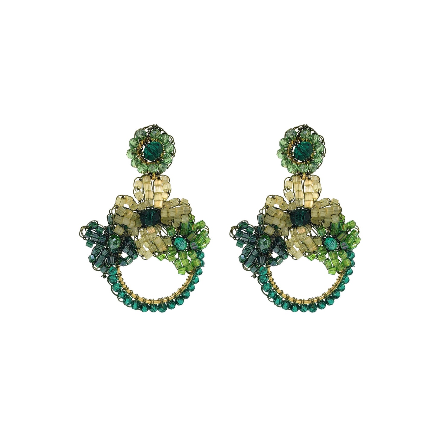 Forest Green Garden Medium Handmade Crochet Earrings