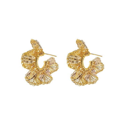 Clear & Gold Gaia Hoops Handmade Crochet Earrings