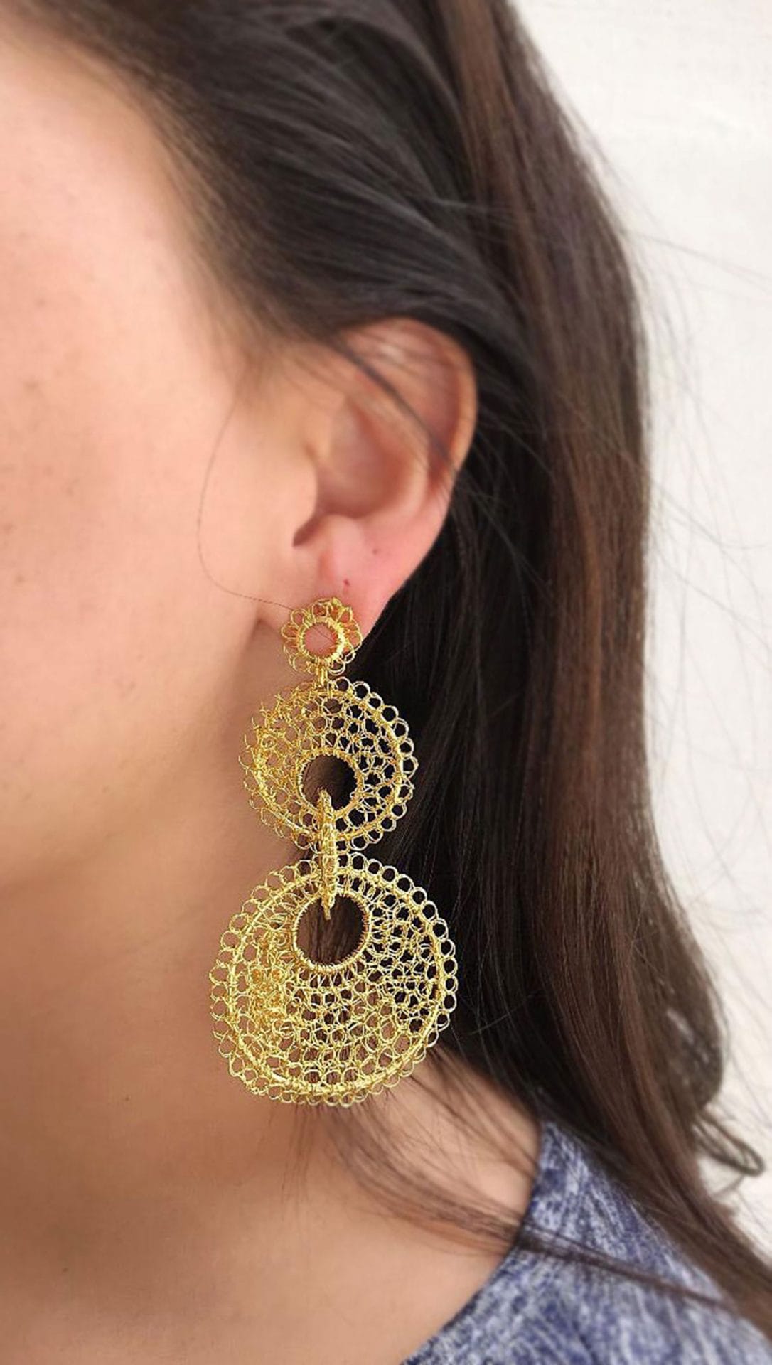 All Gold Iris Handmade Crochet Earrings