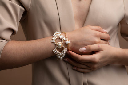 Pearl & Gold Queen's Heart Handmade Crochet Bracelet