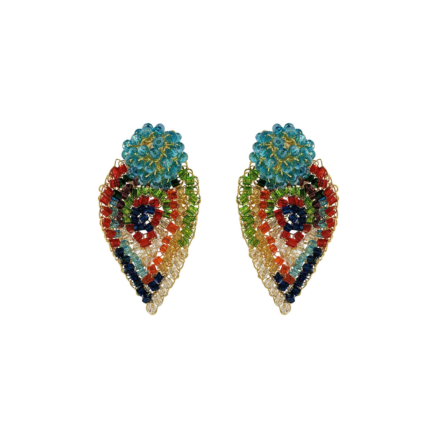 Multi & Gold Calla Handmade Crochet Post Earrings