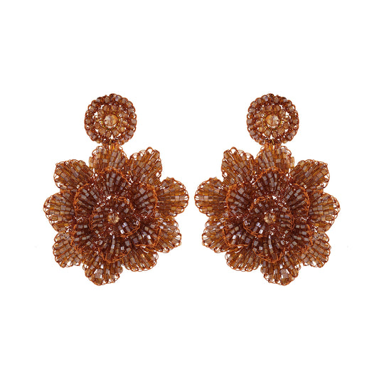 Mystic Amber Blossom Handmade Crochet Large Earrings