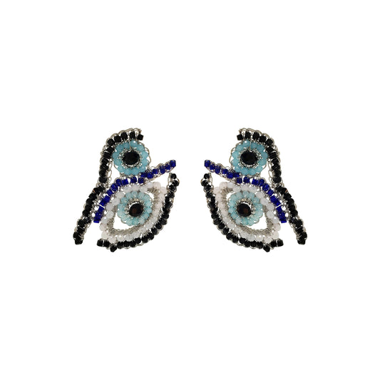 Blues & Silver Evil Eye Duo Handmade Crochet Earrings