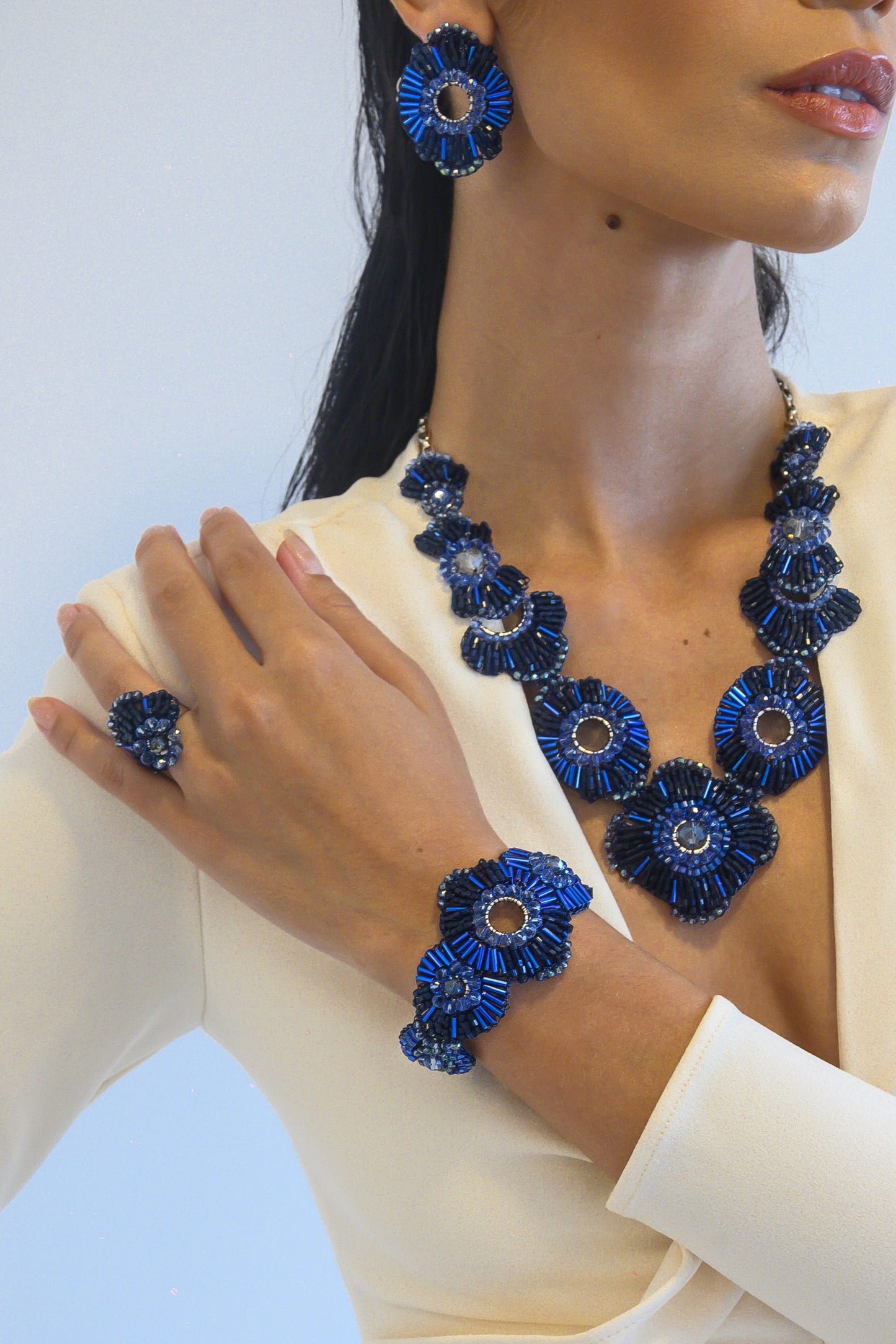 Royal Blue Mix Chess Maxi Handmade Crochet Necklace