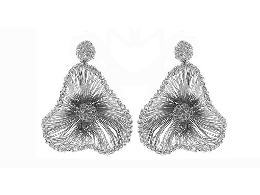 All Silver Buttercup Maxi Handmade Crochet Earrings