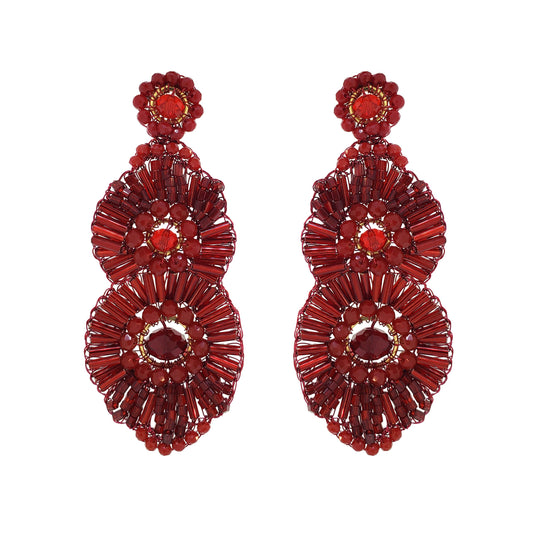Cherry Red Mix Bishop Cascade Handmade Crochet Earrings