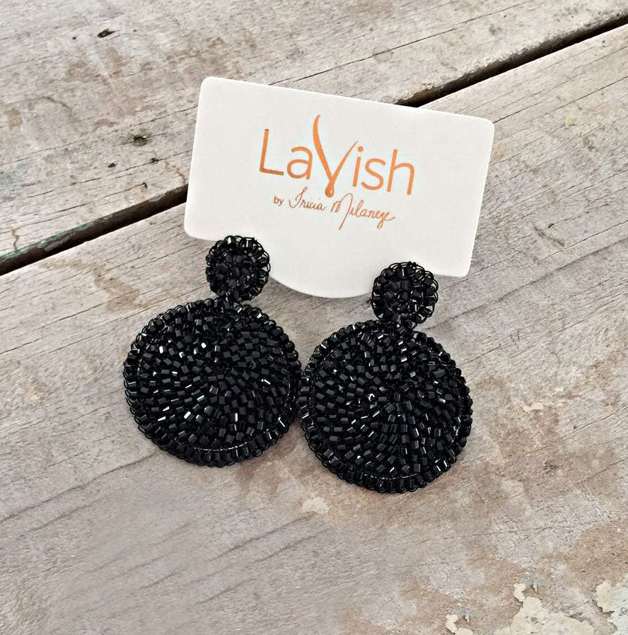 All Black Dahlia Handmade Earrings