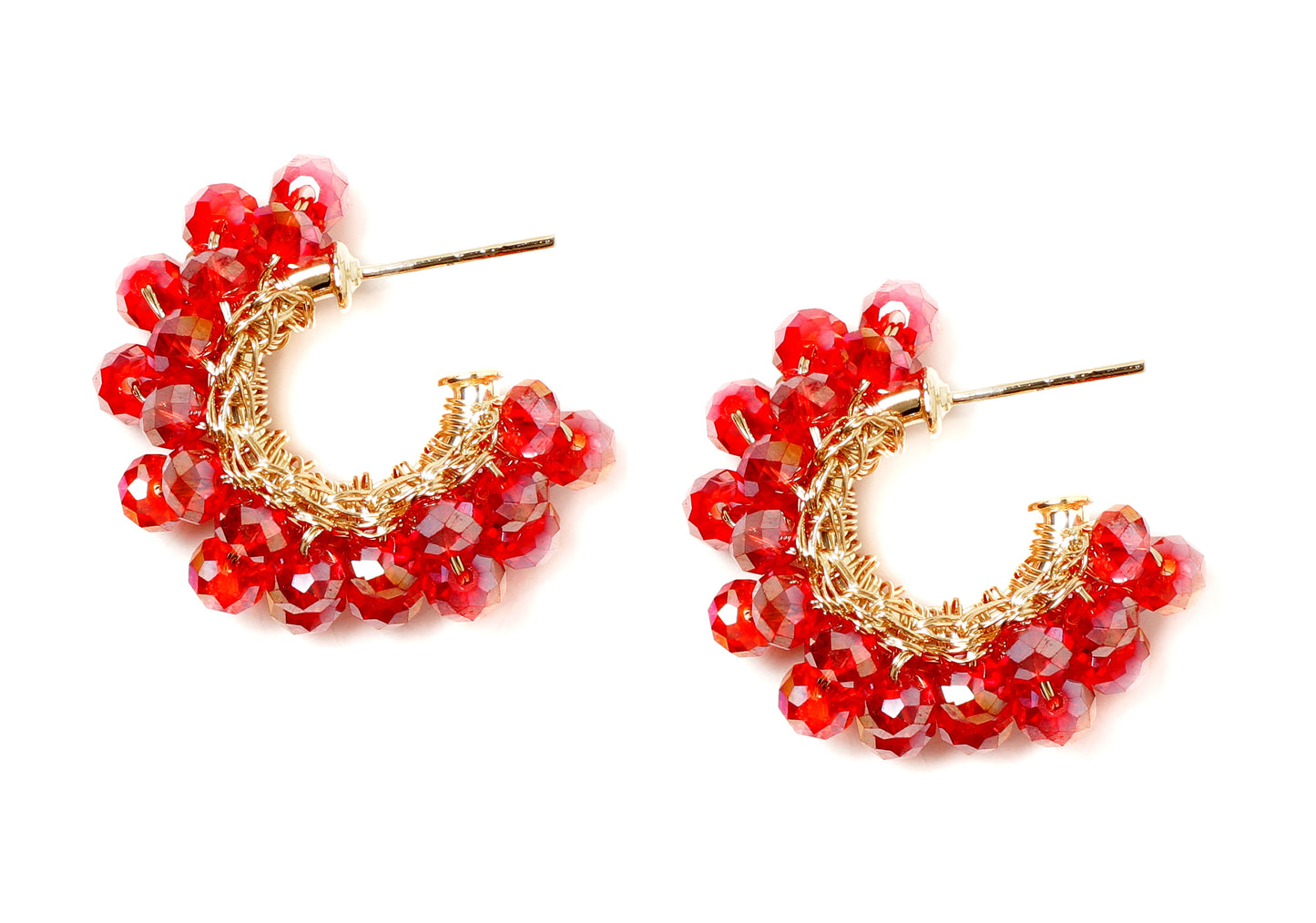 Red & Gold Dandelions Hoops Handmade Earrings