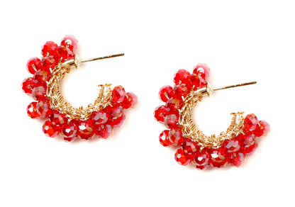 Red & Gold Dandelions Hoops Handmade Earrings