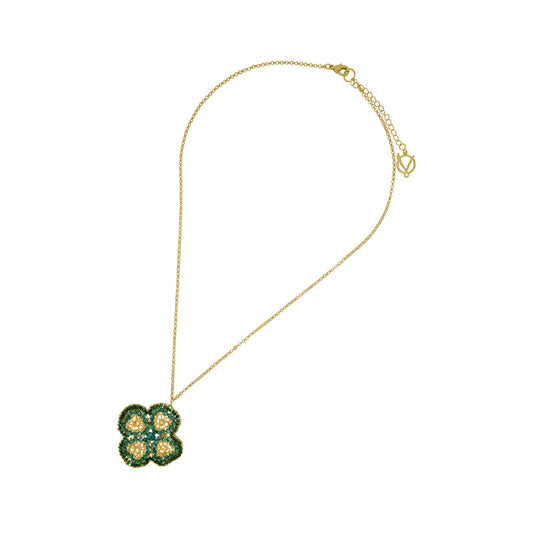 Green & Gold Lucky Clover Mesh Handmade Crochet Necklace