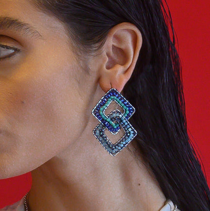 Denim Blue Mix Gambit Handmade Crochet Earrings