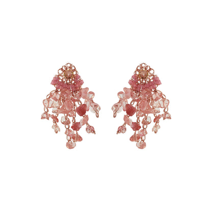 Rose Quartz Mix Rocks Mini Chandelier Handmade Crochet Earrings