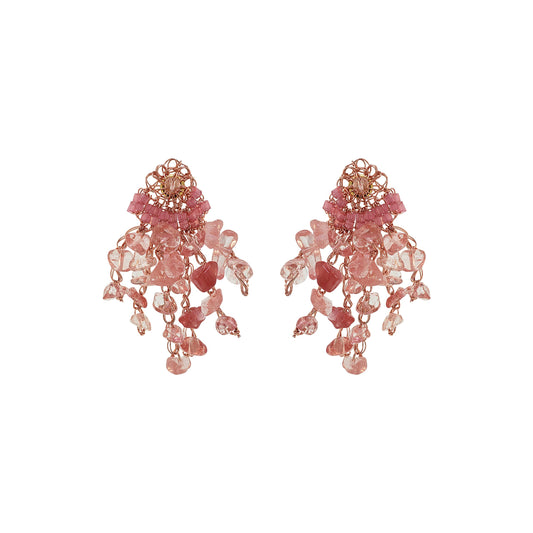 Rose Quartz Mix Rocks Mini Chandelier Handmade Crochet Earrings
