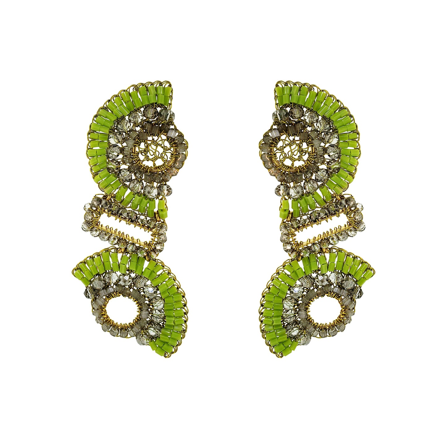 Neon Green Mix Althea Cascade Handmade Crochet Earrings