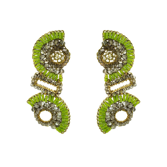 Neon Green Mix Althea Cascade Handmade Crochet Earrings