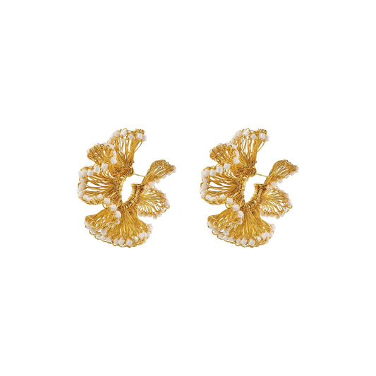 Solid White & Gold Rio Hoops Handmade Crochet Earrings