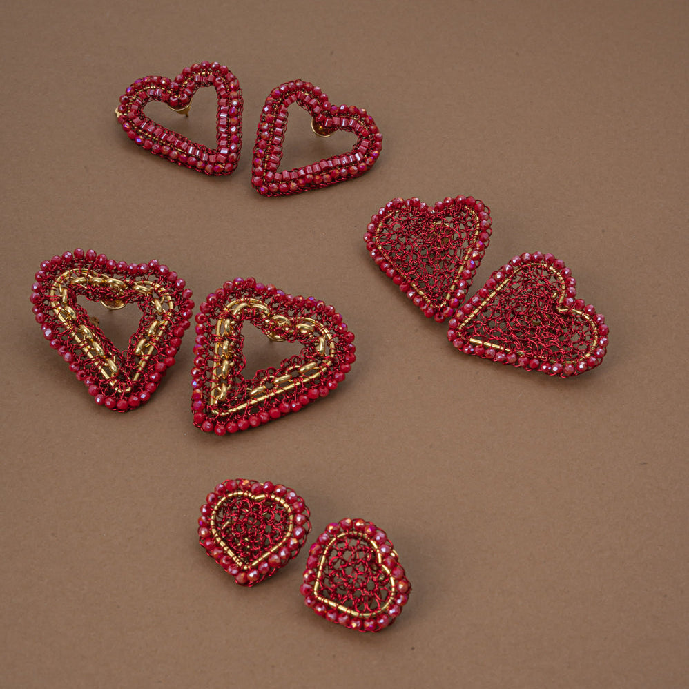 handmade-crochet-heart-shape-earrings-18k-gold-filled-wire-hypoallergenic-lightweight-statement-valentines-drop-collection-red