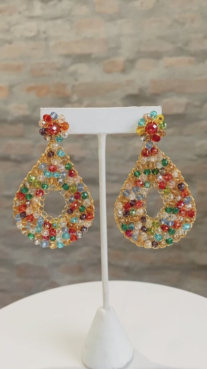 Multicolor & Gold Diana Maxi Handmade Crochet Earrings