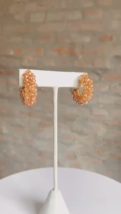 Amber & Gold Dandelion Hoops Handmade Earrings