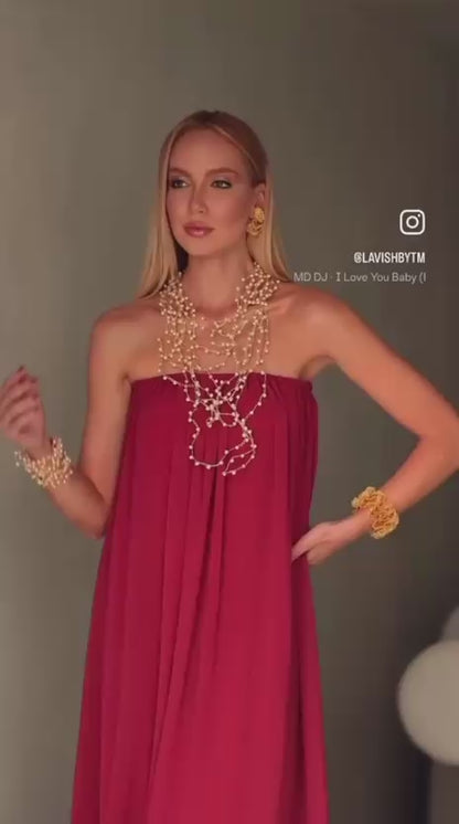 Pearl & Gold Multi-Strings Handmade Crochet Necklace