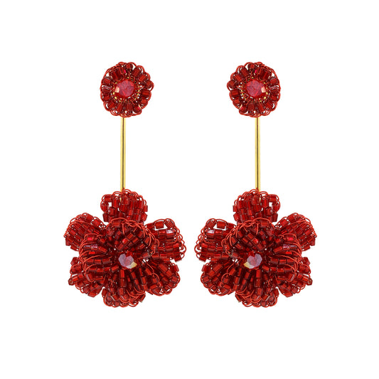 red-velvet-blossom-drop-handmade-crochet-earrings-mix-design-18k-gold-filled-wire-hypoallergenic-romantic-statement-jewelry