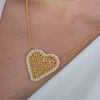 Pearl & Gold Amour Mesh Handmade Crochet Necklace