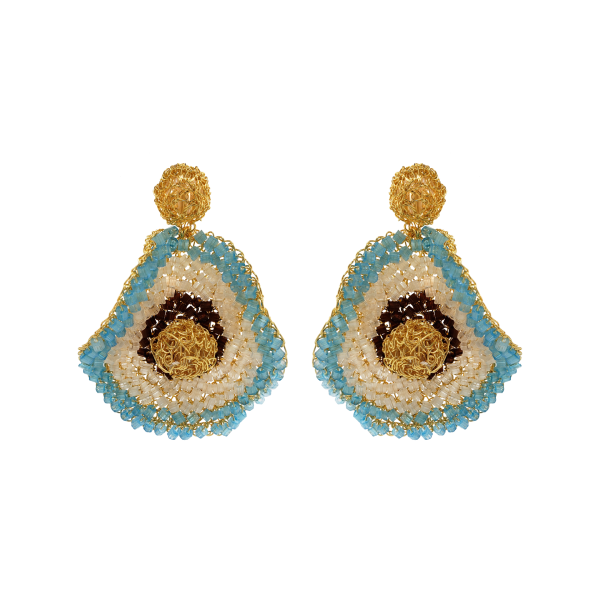 Blue & Brown Mix Buttercup Crystal Handmade Crochet Earrings