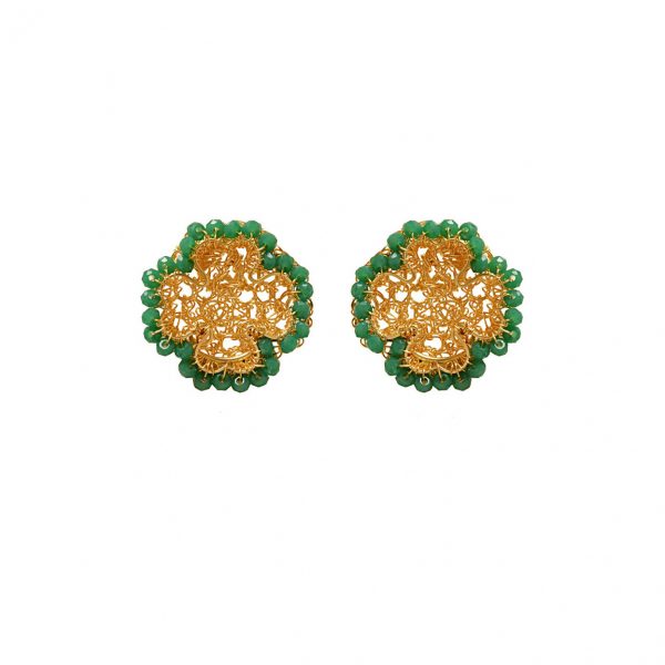 Green & Gold Lucky Clover Mini Posts Handmade Crochet Earrings