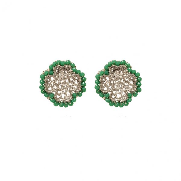 Green & Silver Lucky Clover Mini Posts Handmade Crochet Earrings