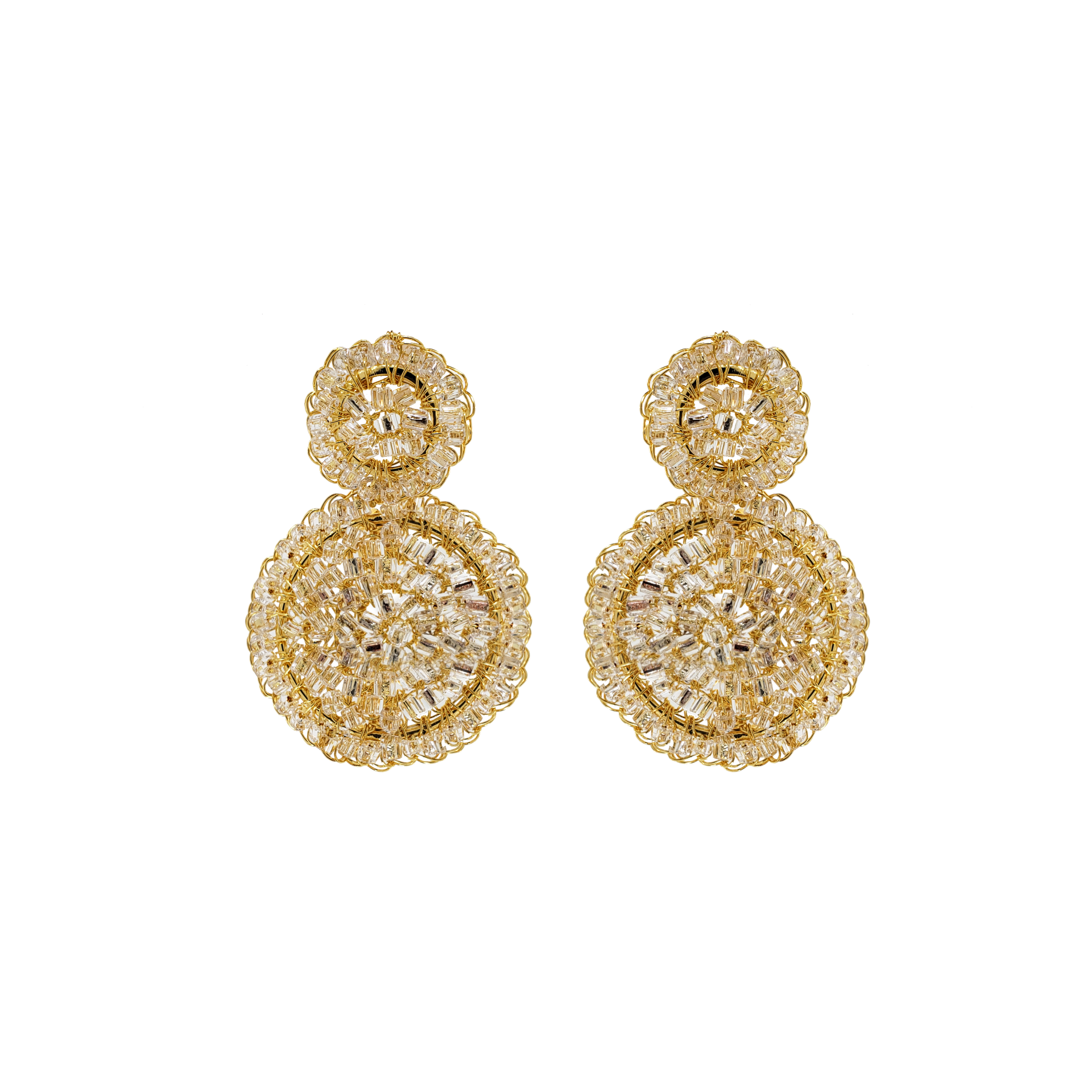 Clear & Gold Dahlia Mini Handmade Crochet Earrings – Lavish