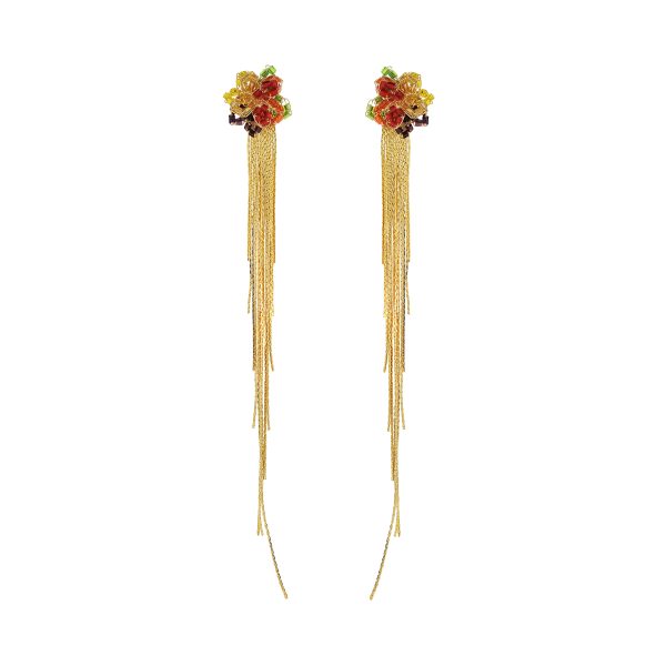 Multi & Gold Drizzle Fringe Handmade Crochet Earrings