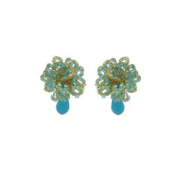 Aqua Blue & Gold Drizzle Mini Post Handmade Earrings