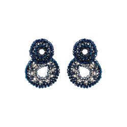 Blue & Silver Flux Double Handmade Crochet Earrings
