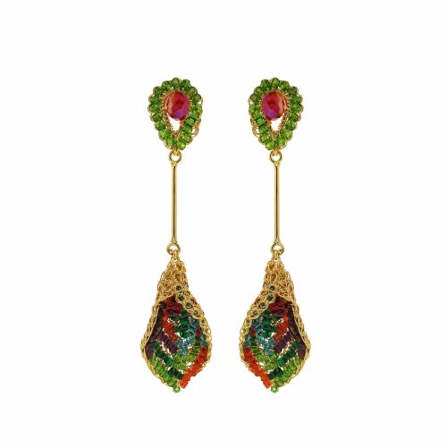 Multi & Gold Tulip Handmade Crochet Earrings