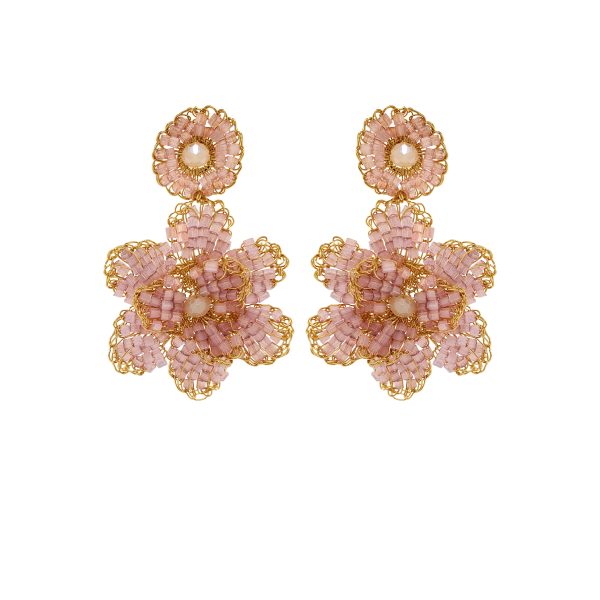 Mauve & Gold Mini Blossom Handmade Crochet Earrings