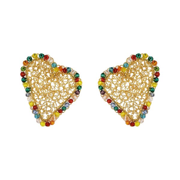 Multi & Gold Amour Mesh Posts Handmade Crochet Earrings