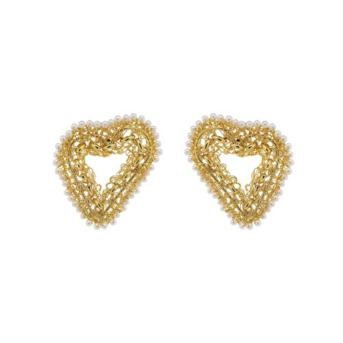 Pearl & Gold Amour Flux Posts Handmade Crochet Earrings