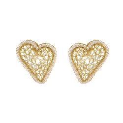 Pearl & Gold Amour Mesh Posts Handmade Crochet Earrings