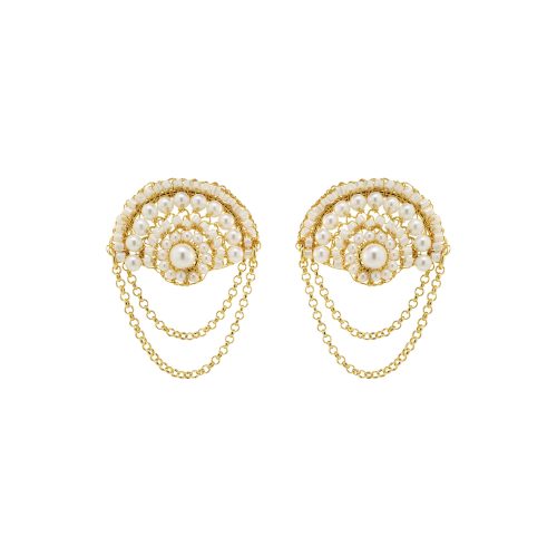 Pearl & Gold Freya Round Posts Handmade Crochet Earrings