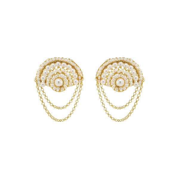 Pearl & Gold Freya Round Posts Handmade Crochet Earrings