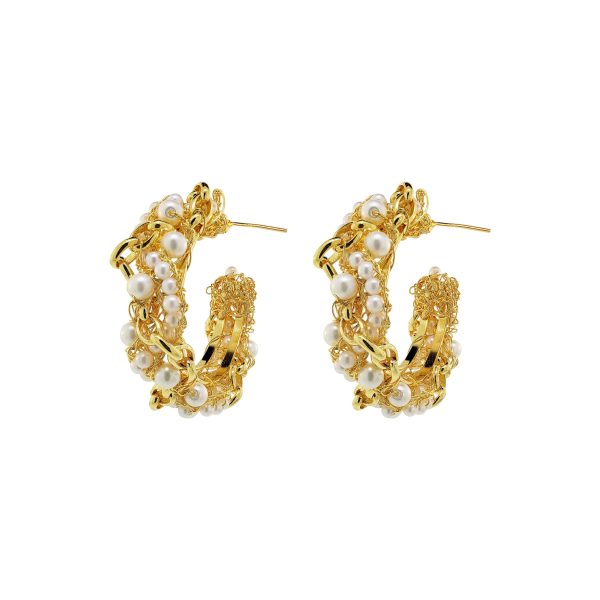 Pearl & Gold Hera Hoops Handmade Crochet Earrings