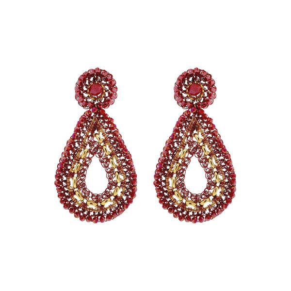 Red & Gold Flux Teardrop Handmade Crochet Earrings