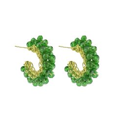 Leaf Green Dandelions Hoops Handmade Crochet Earrings