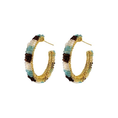 Blue & Brown Mix Maya Hoops Handmade Crochet Earrings