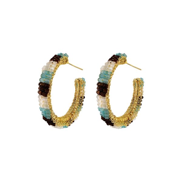 Blue & Brown Mix Maya Hoops Handmade Crochet Earrings