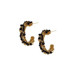 Black & Gold Hera Hoops Handmade Crochet Earrings