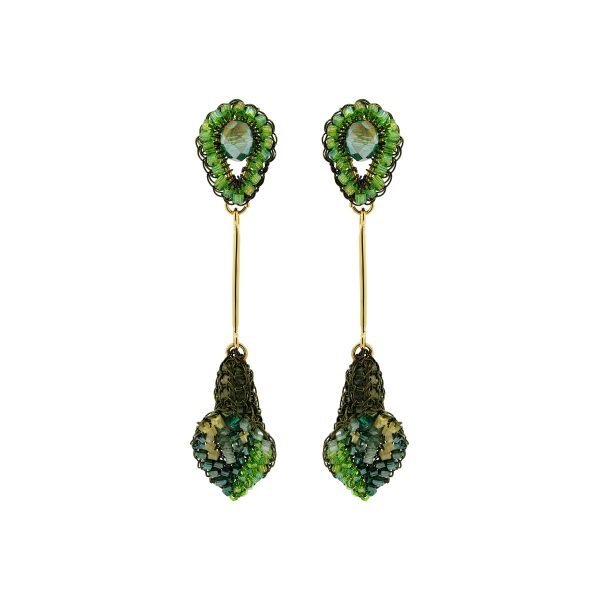 Forest Green Mix Tulip Handmade Crochet Earrings